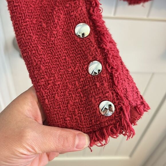 Iro Agnette Red Boucle Cotton Jacket Size 38 US 6 - Picture 8 of 11